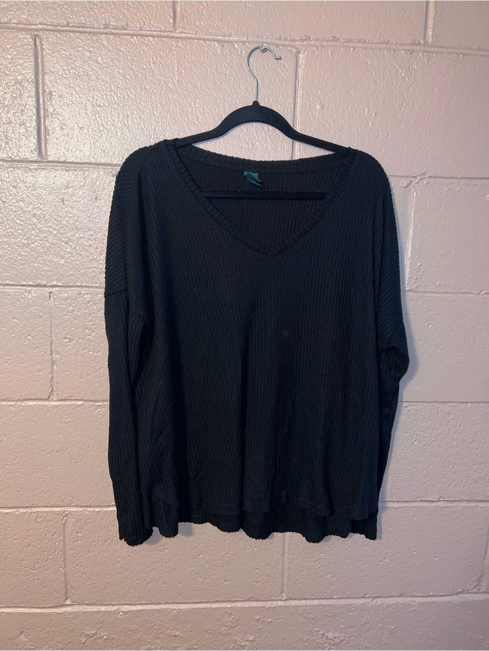 Black V-Neck Thermal Sweater
